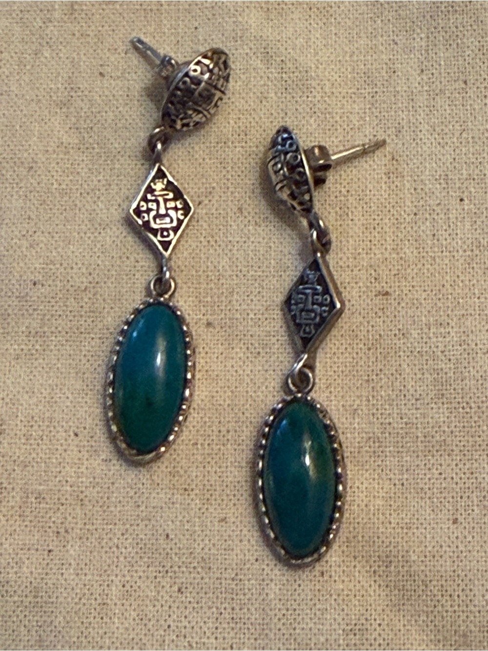 Sterling Silver Turquoise Drop Earrings - Blue Green turquoise